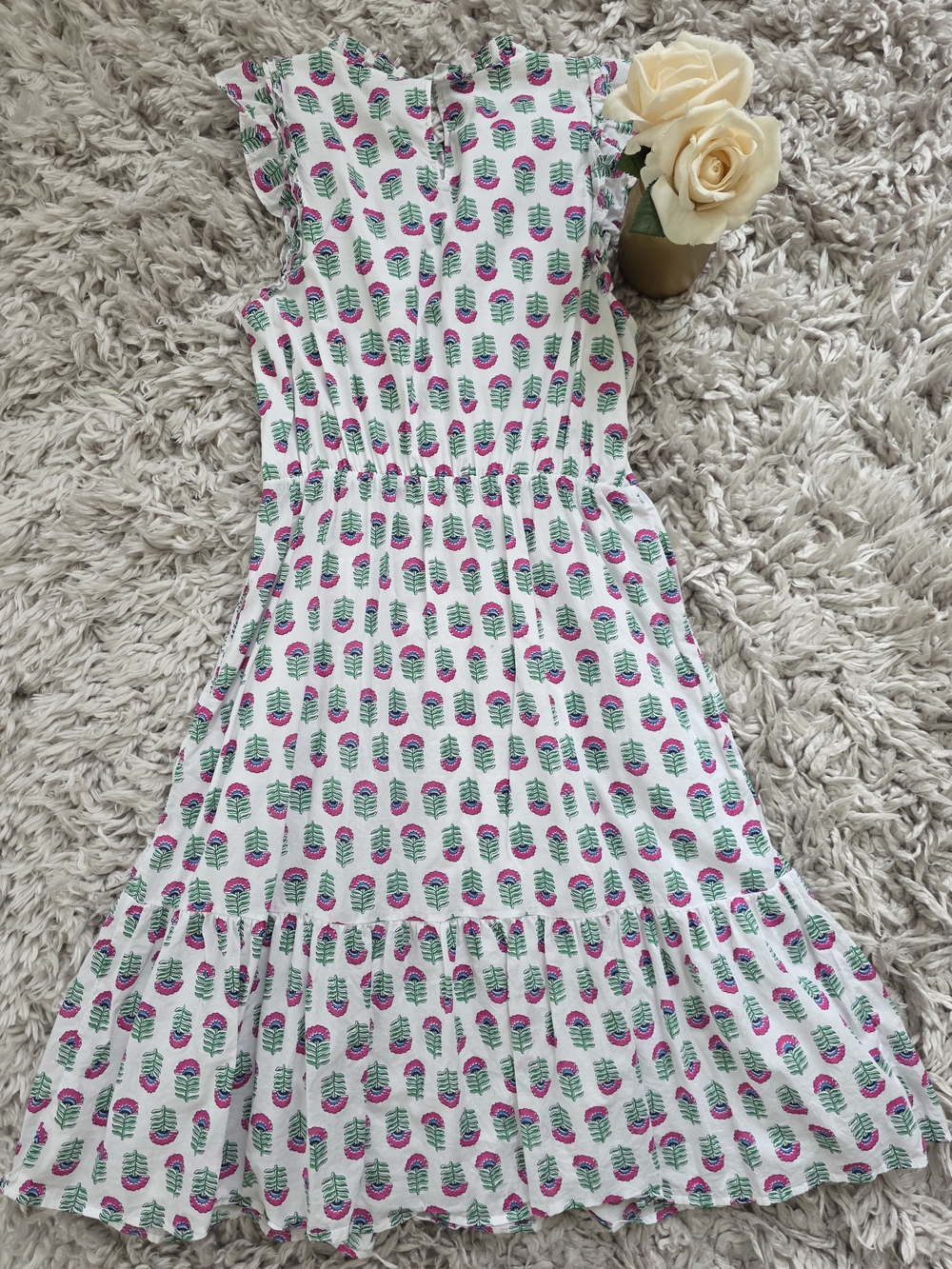 J.Crew Cotton Ruffle Sleeve Midi Dress Sz 8 - Picture 6 of 7